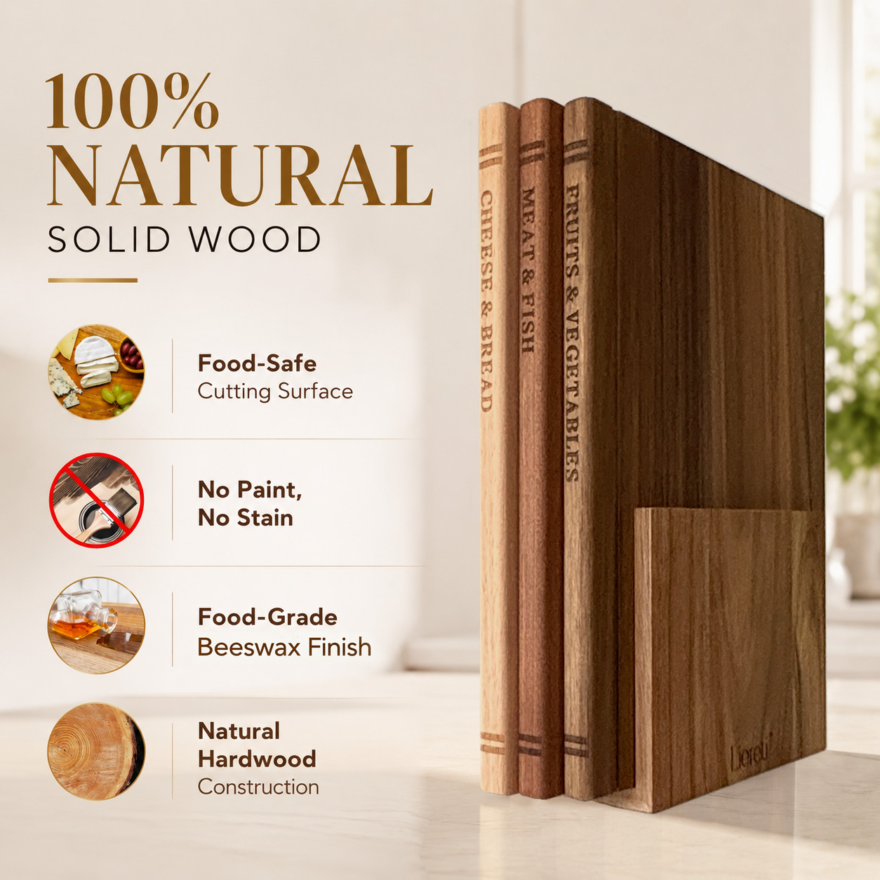 Liereti book-style cutting board set with gift-ready presentation